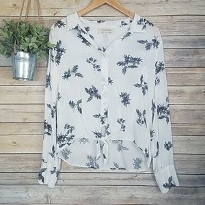 Anthro Cloth & Stone Floral Palm Leaf Blouse